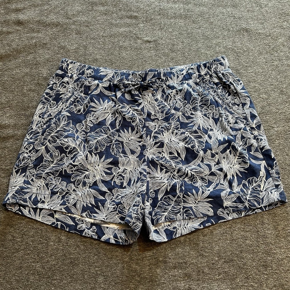 Women's Linen Blend Shorts Blue Floral Boho XL